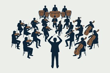 Symphony Orchestra Conductor and Musicians Performing Vector Illustration © MstAfroza