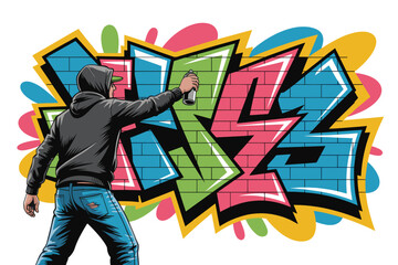 Urban Graffiti Artist Spray Painting Colorful Street Art Illustration © MstAfroza