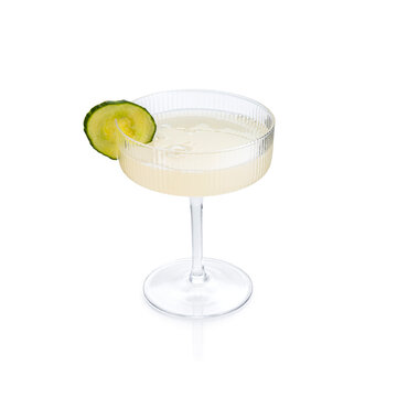 Refreshing Cucumber Martini Cocktail in Ribbed Coupe Glass with Garnish