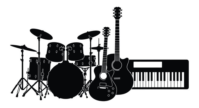 Musical Instruments Silhouette Against White Background acoustic