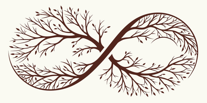 Infinity symbol made of interconnected tree branches and leaves with infinity branches conceptual eternity interconnected botanical continuous