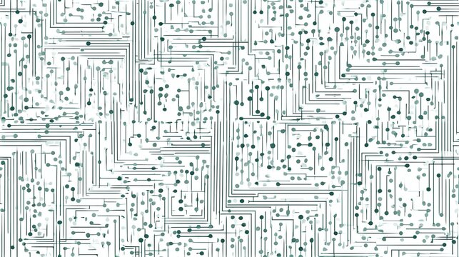 Digital circuit board seamless pattern creating technology background. Abstract network of lines and dots forming a complex technological grid on white