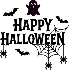 Happy halloween typography design with ghost bats spiders and web for festive decorations and seasonal greetings © Shahida