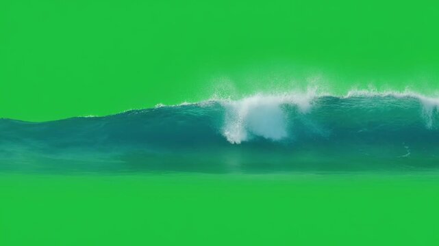 Small ocean wave cresting against a green screen background water sea surf