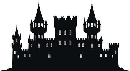 Fantasy castle silhouette with turrets and towers © Pike Graphix