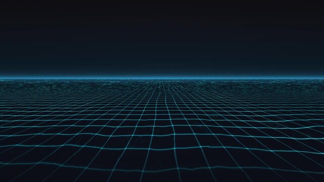 Digital grid in dark space with glowing lines