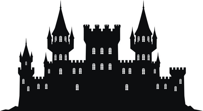 Fantasy castle silhouette with turrets and towers
