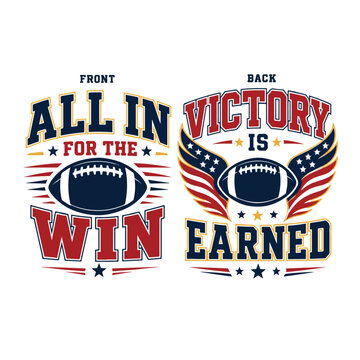  typography bold collegiate font, football graphic accent , eagle wings, football and usa flag combination,  clean vector
