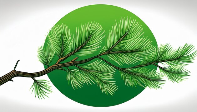 pine tree branch with green circle on white background nature simple