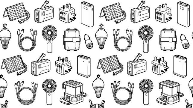 Seamless pattern with hand drawn electronic gadgets and accessories.