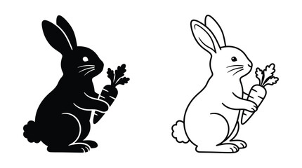 Rabbit With Carrot Silhouette In Black And White © MDKHALILULUR