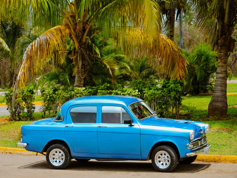 Havana, Cuba - 4th June 2015 - Blue coloured Hillman Minx parked on the street