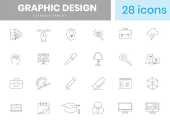 Fototapeta premium Graphic design icons set outline collection for creative industry digital art workspace branding illustration ui ux dev.