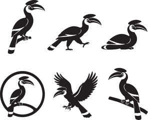 Hornbill Silhouette Icon Set Collection Black Tropical Bird Vector Symbols Isolated Wildlife Poses EPS SVG Design © luu