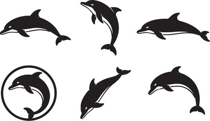 Dolphin Silhouette Icon Set Collection Black Marine Wildlife Vector Symbols Isolated on White Background © luu
