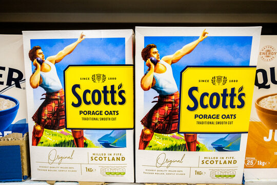 Cartons of Traditional Scotts Porage Oats Breakfast Cereals With No People
