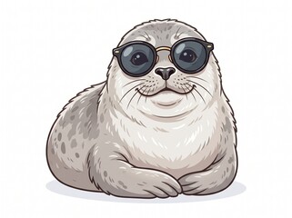 Fototapeta premium A charming illustration of a seal wearing sunglasses gazing forward with a relaxed expression perfect for design projects on transparent background.