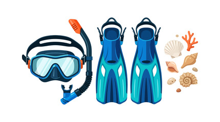 Scuba diving snorkeling equipment set. © paman