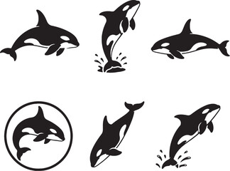 Orca Silhouette Icon Set Black Vector Marine Wildlife Collection © Bui