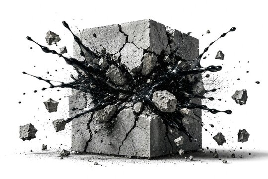 Oil Explosion Shattering Solid Concrete Block