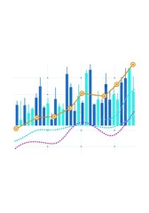 Obraz premium Financial Stock Market Analysis Graph with Upward Trend Line and Bar Charts on White Background