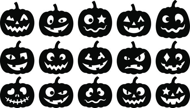 Image 8: Halloween pumpkin faces collection 15 unique black silhouette designs for spooky decorations and party themes