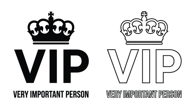 Vip Text With Crown Illustration Black And White Graphic