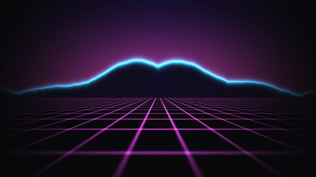 Visual representation of a neon landscape with grid pattern