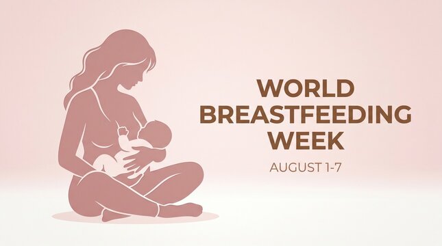 Mother And Baby Silhouette Illustration With Text For World Breastfeeding Week Awareness