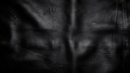 Fototapeta premium A detailed close up of a black leather texture with natural folds and surface imperfections for dark backgrounds