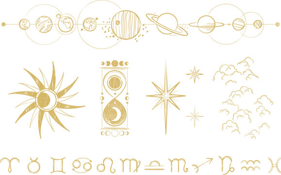 Whimsical outer space flourish frame line graphics vector