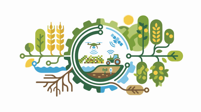 Futuristic agriculture with drones satellites and connected farm machinery
