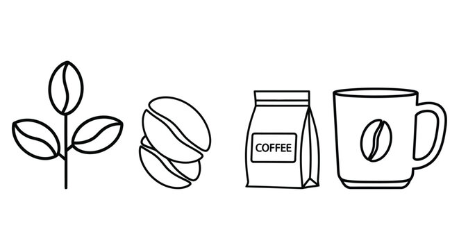 Coffee elements line art illustration on a white background