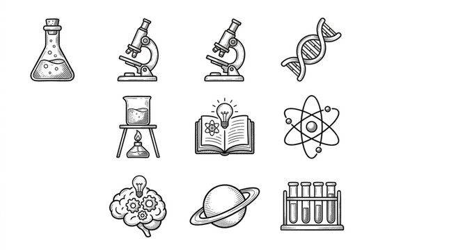 Science icons and symbols collection.