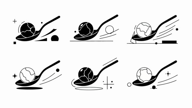 Global Food Supply Chain Concept Icon Set: Earth Ball on Spoon