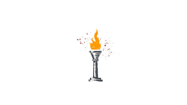 Burning Torch Vector Illustration in Grunge Style Isolated on Transparent Background