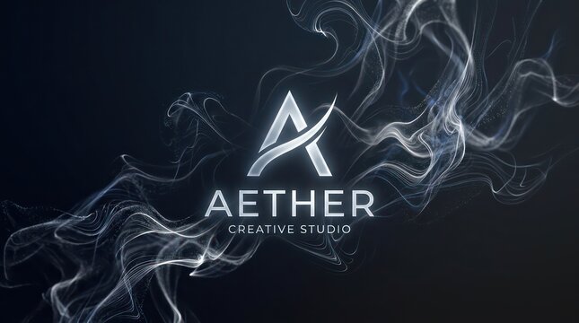 Abstract letter A logo design with flowing smoke particles light glow creative concept.