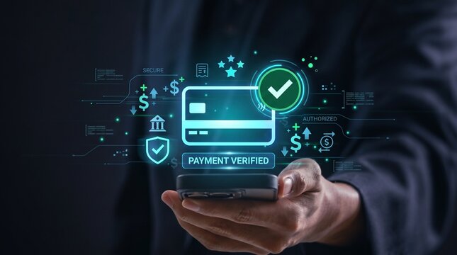 Person Securing Online Payment With Digital Verification Checkmark On Smartphone