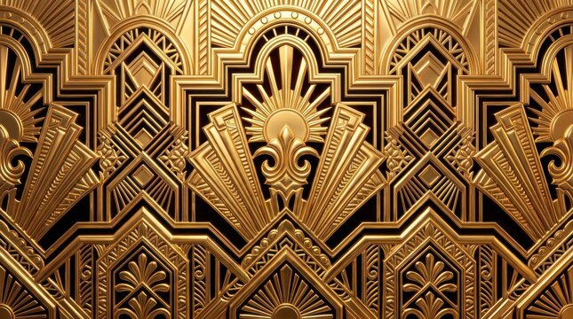 Golden art deco pattern with ornate geometric details