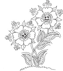 Fototapeta premium Hand Drawn Floral Line Art – Botanical Flower Outline Illustration