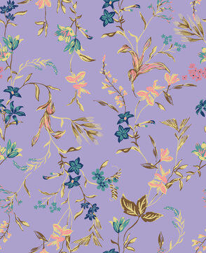  Multicolor connecting purple background seamless beautiful floral pattern 