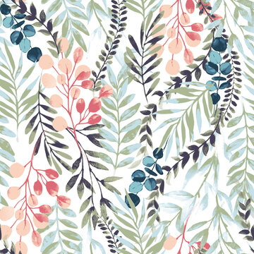 Big Leafy seamless watercolour textured print pattern for summer 