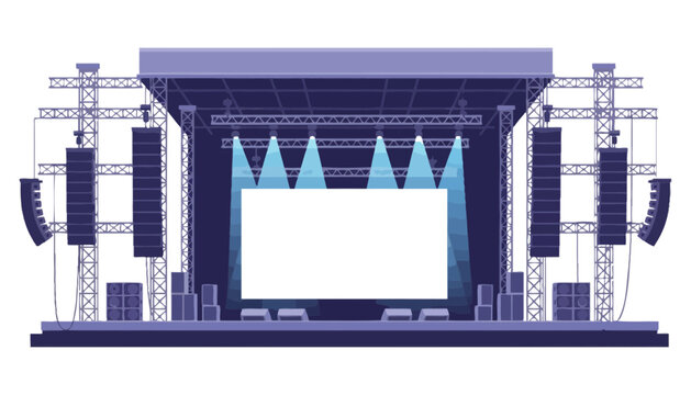 Concert stage setup with sound system and lighting equipment