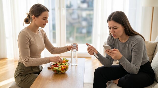 Two Women Contrasting Healthy Habits And Quick Fixes