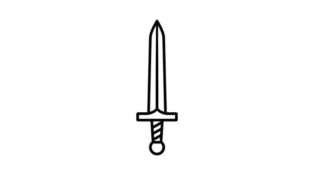 Minimalist medieval sword line art icon.