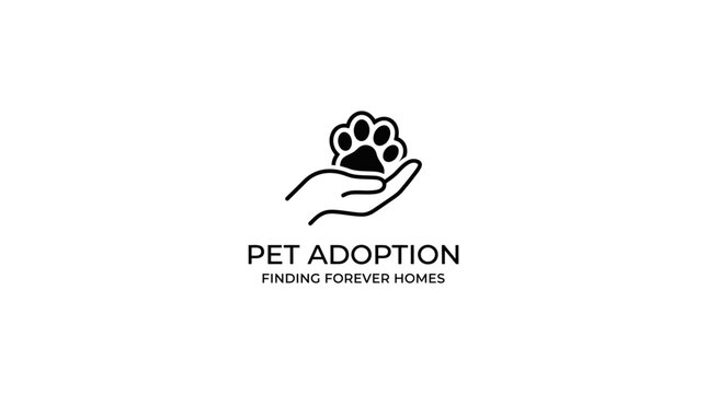 Minimal Pet Adoption Logo with Hand Holding Paw Print and 'Finding Forever Homes' Text