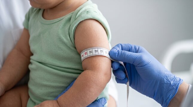 Close-up Mid-Upper Arm Circumference Measurement in Infant Nutritional Assessment