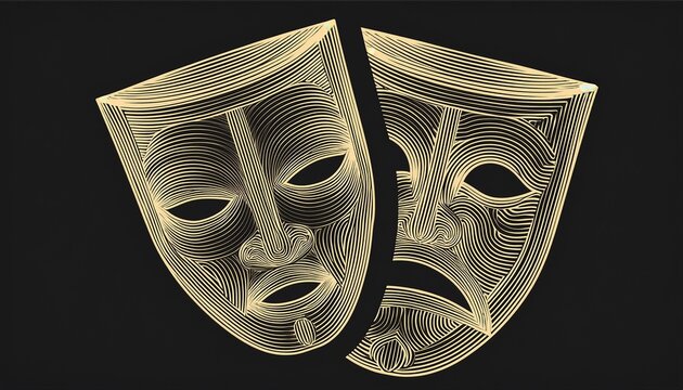 comedy and tragedy masks line art