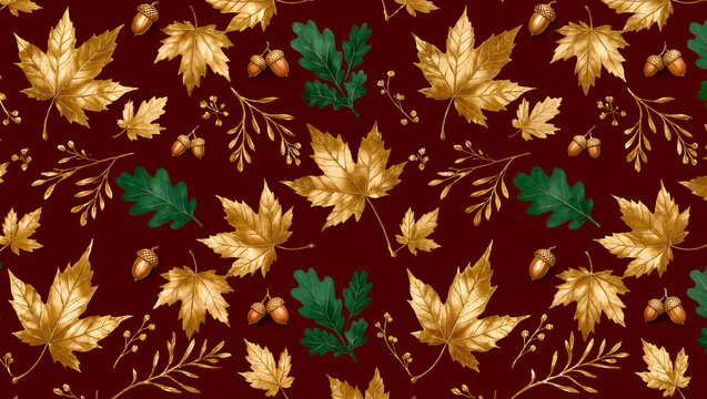 Autumn Leaves and Acorns Seamless Pattern
