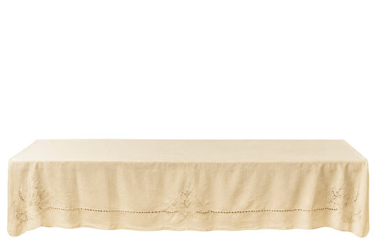 Vintage Farmhouse Tablecloth Mockup On Rustic Table